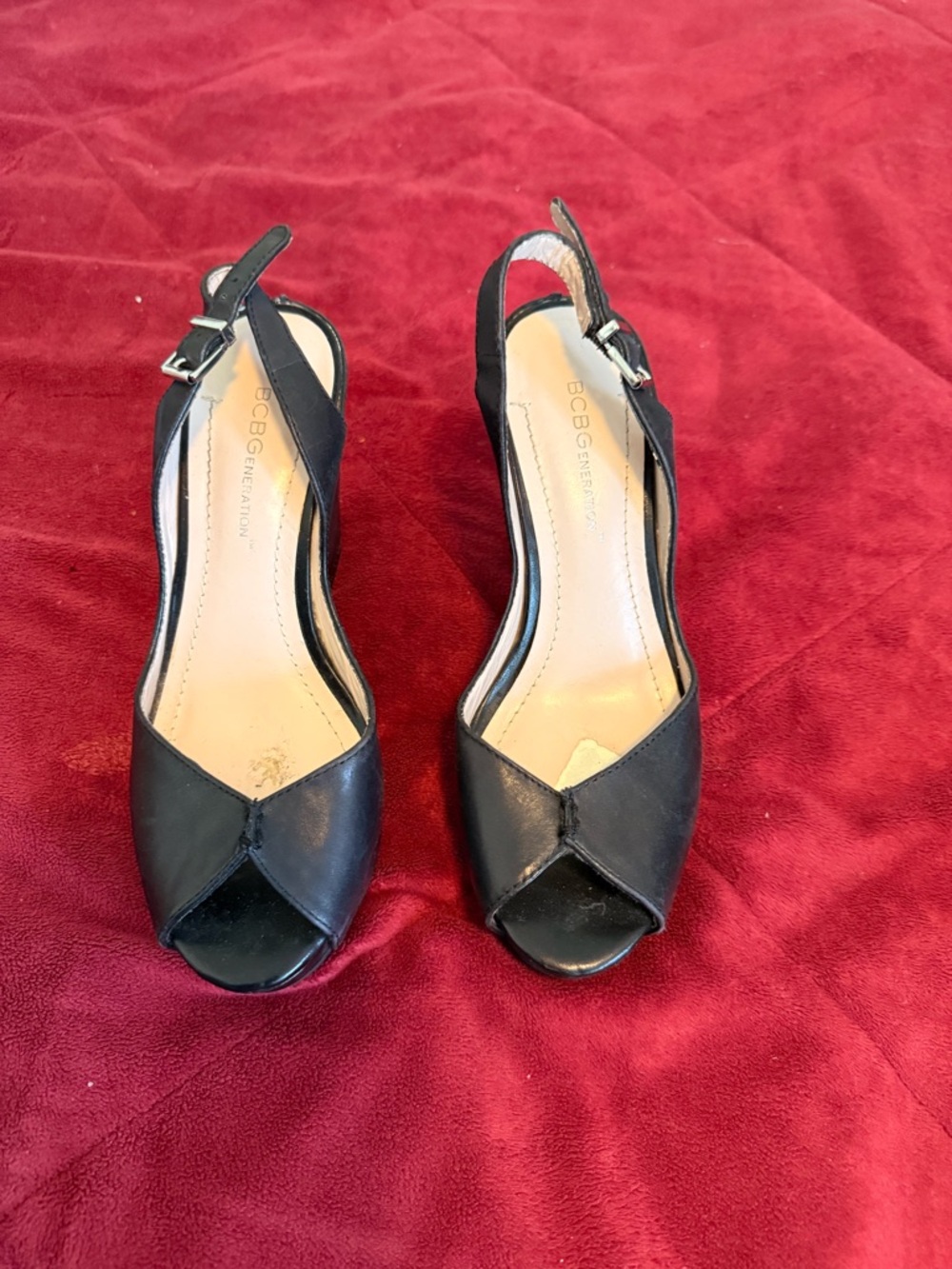 BCBGeneration Black Peep-Toe Slingback Heels